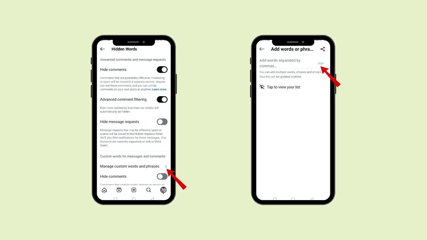 Manage custom words and phrases
