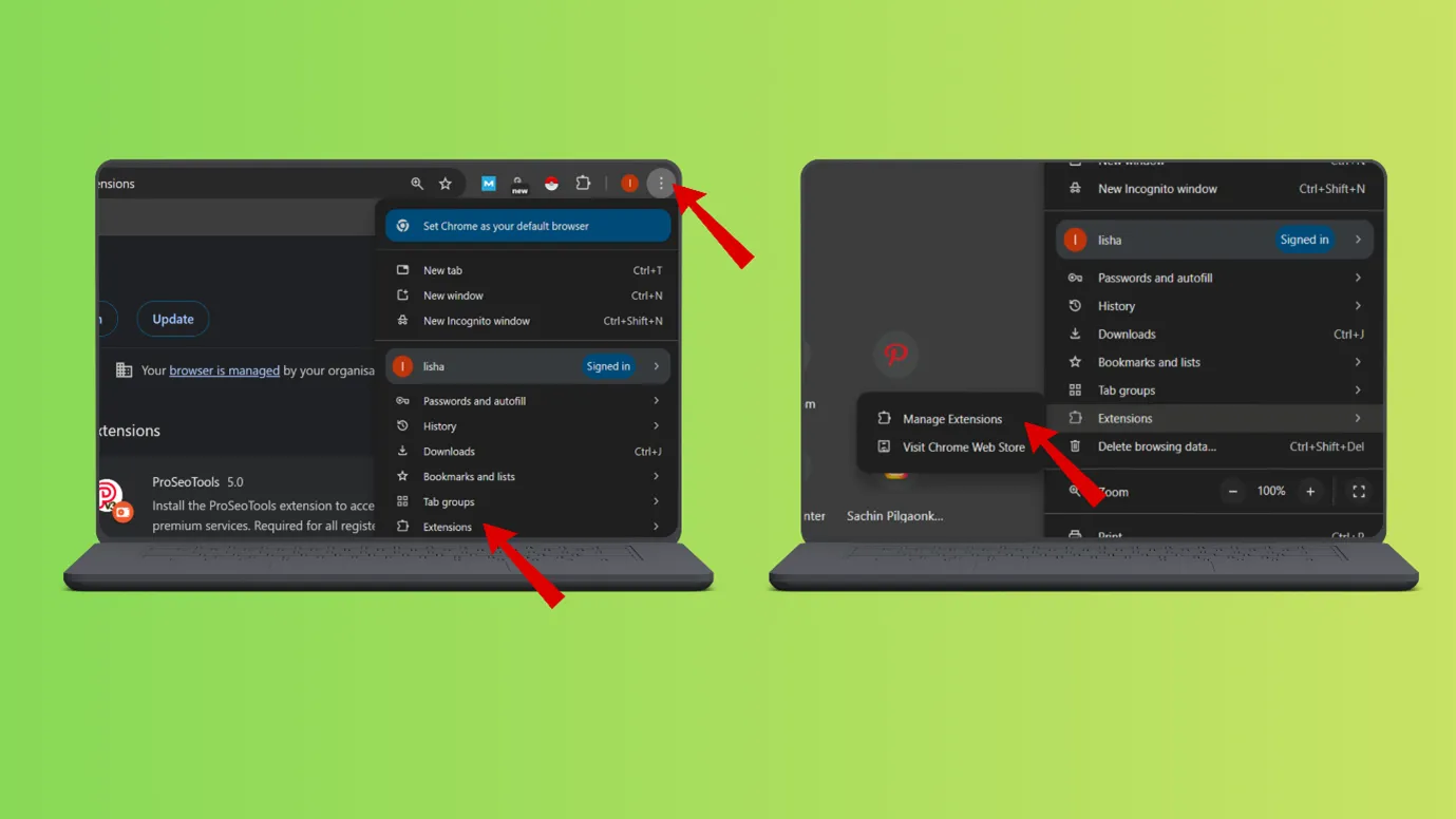 click on manage extensions