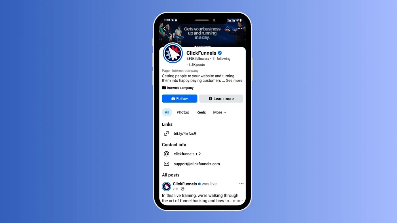 ClickFunnel's Facebook page