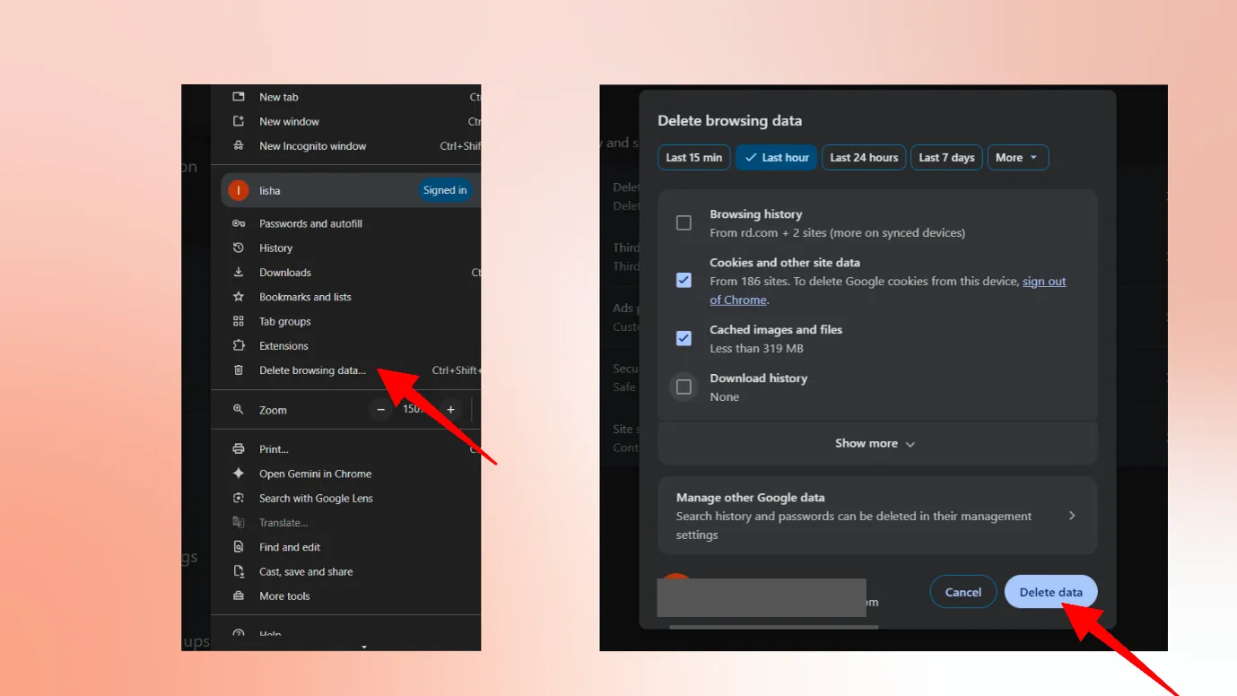 Delete browsing data