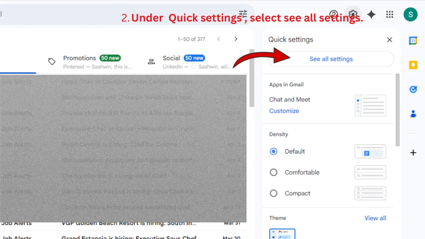 quick settings section