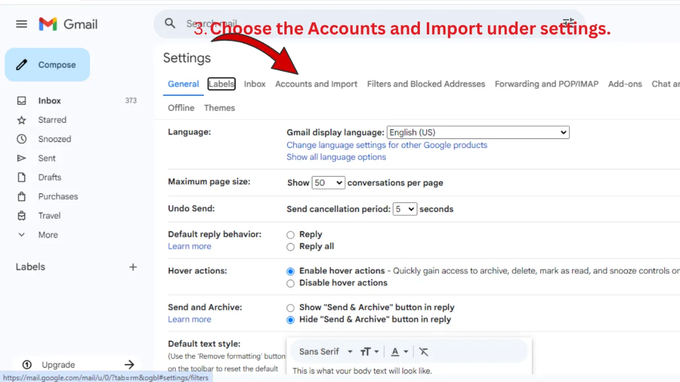 Accounts and Import tab