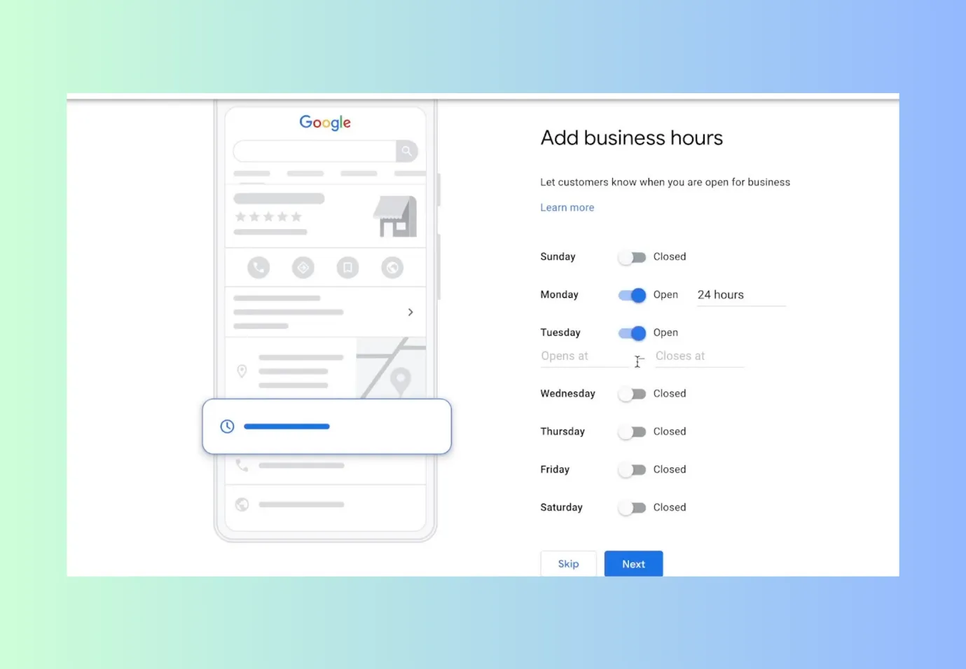 add your business hour