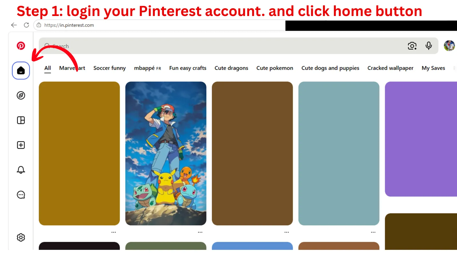 Login your Pinterest account and click home buttom