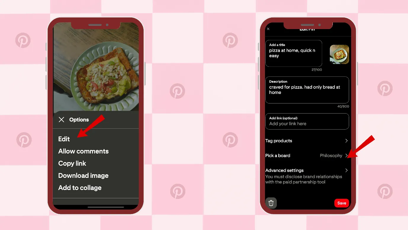 Move the pin to your newly created board