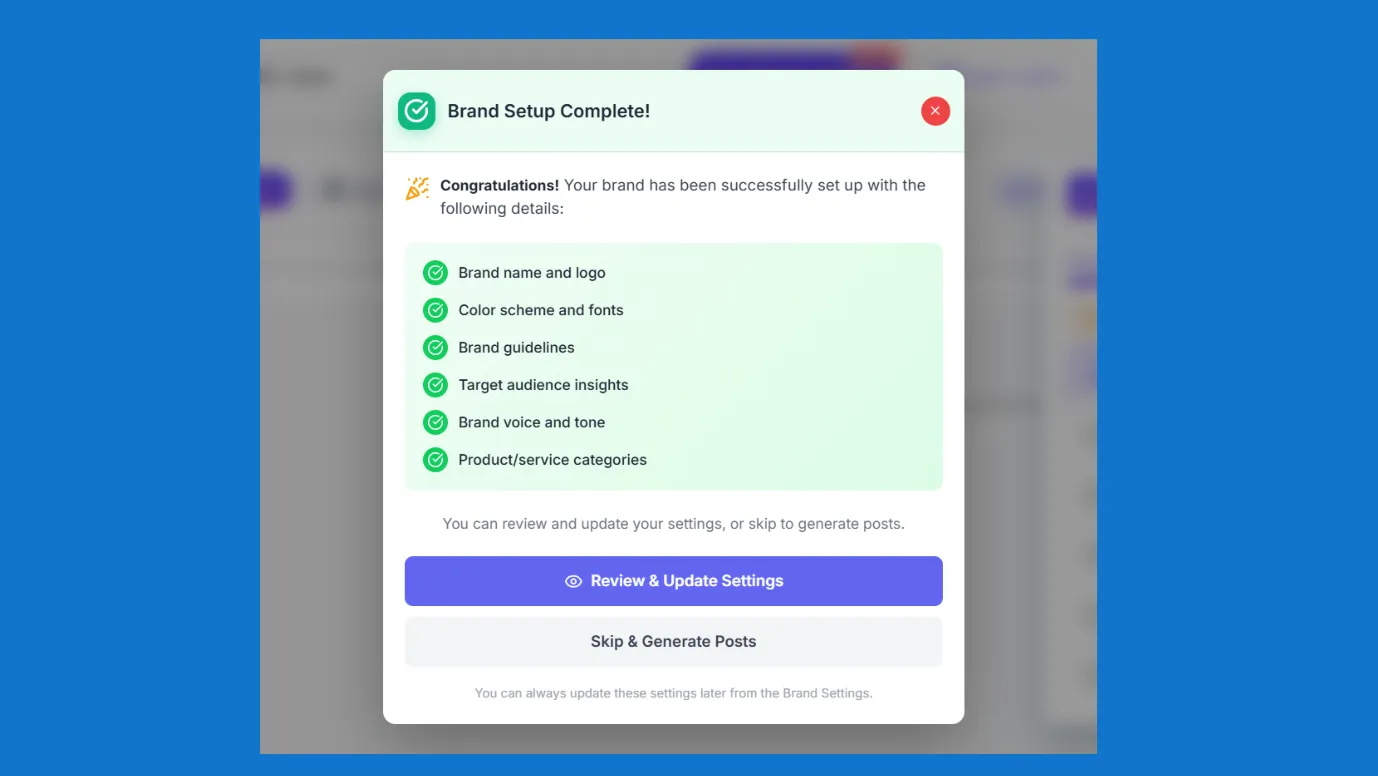 Review and Update settings