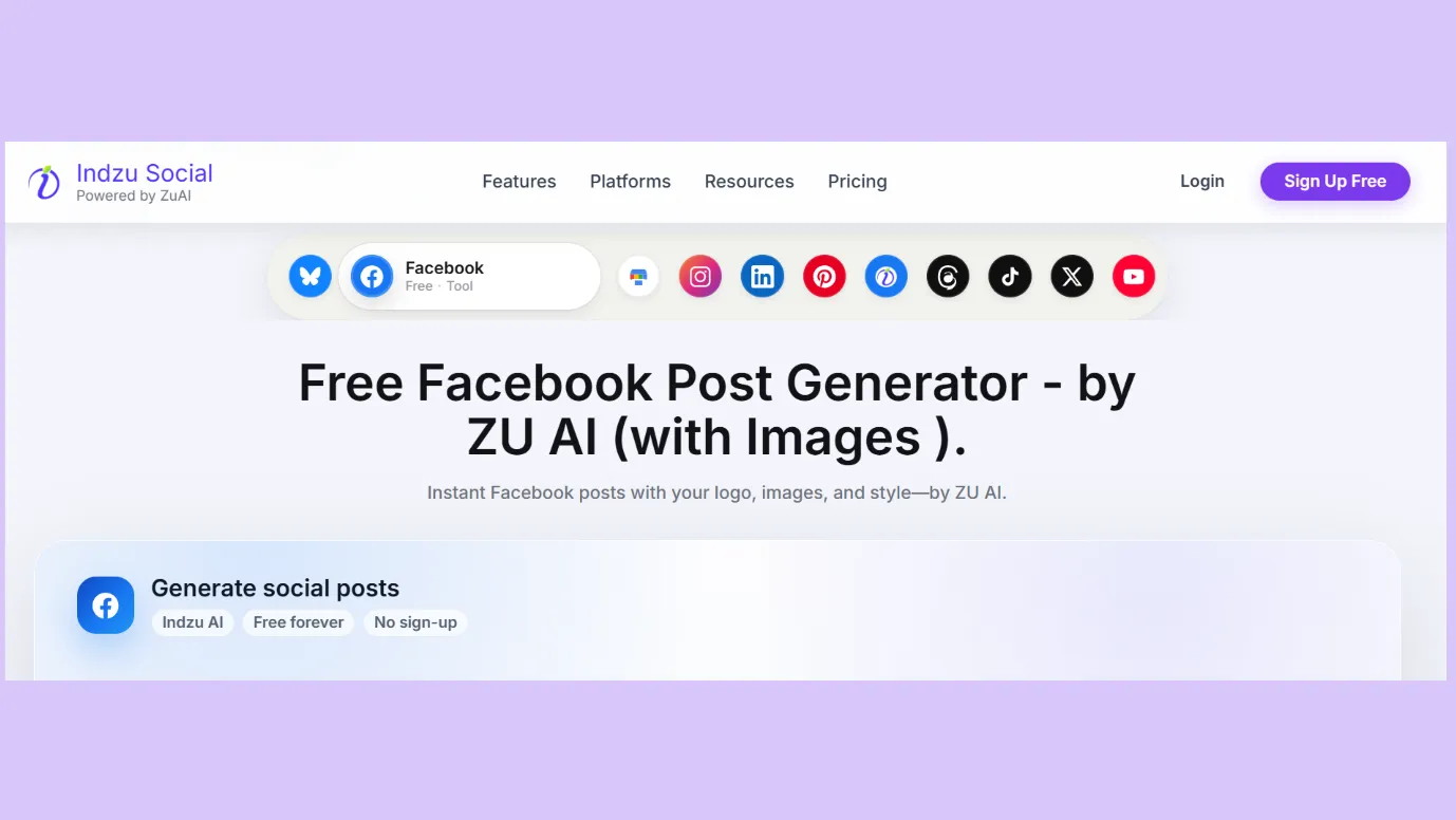 Indzu Facebook post generator