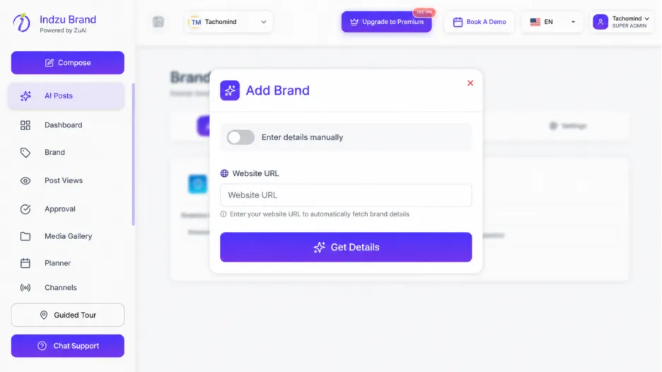 Add your Brand website Url