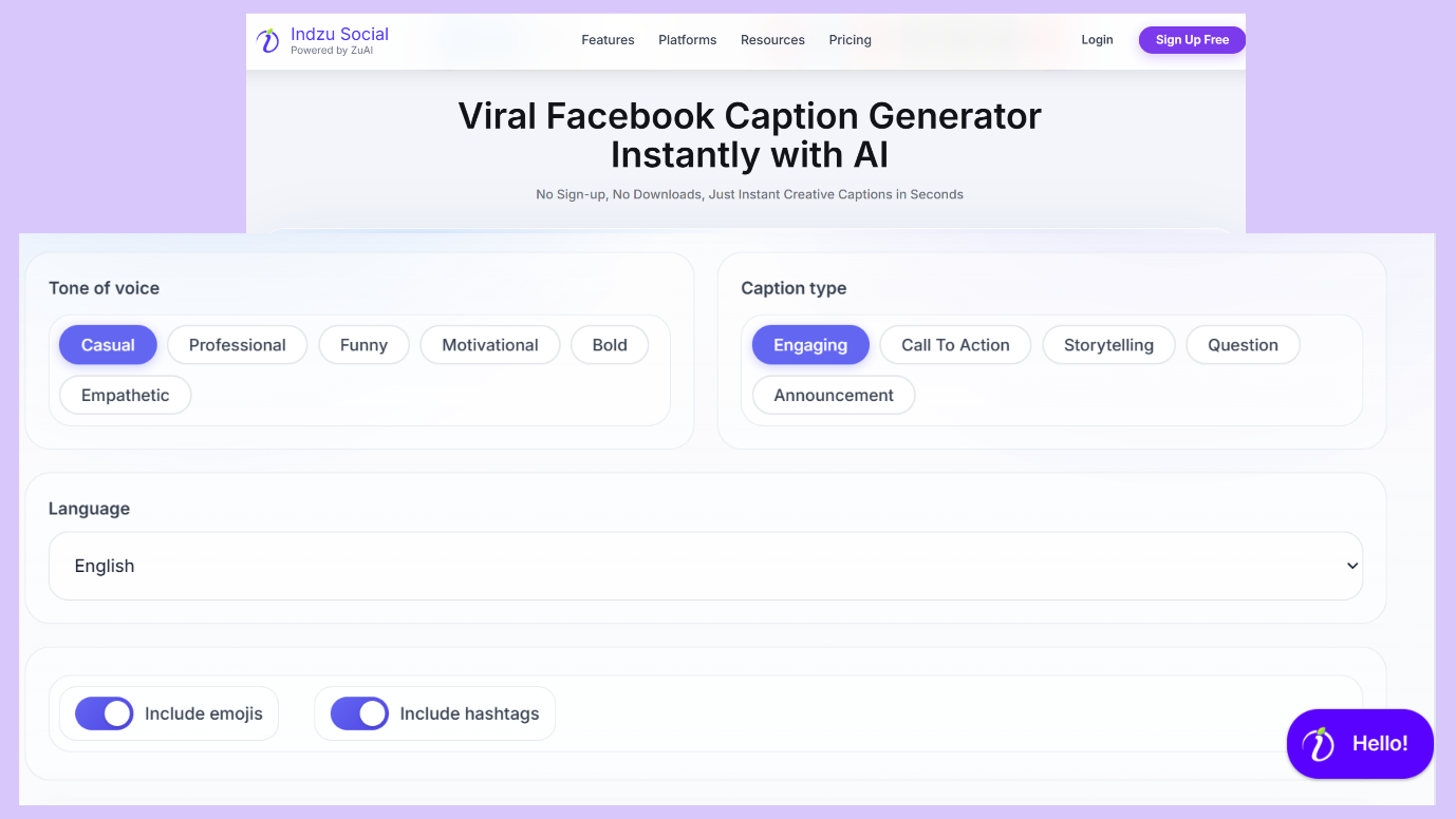 Indzu FacebookCaption Generator