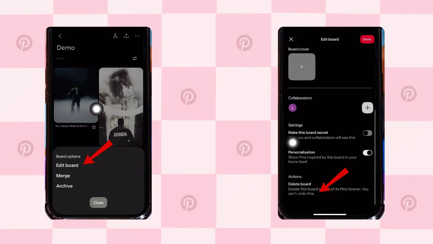 Delete a board on Pinterest